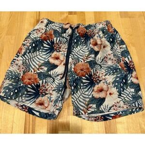 Franks Australia Swim Trunks Mens Small Blue Floral Maui Sky Pockets Mesh Lining